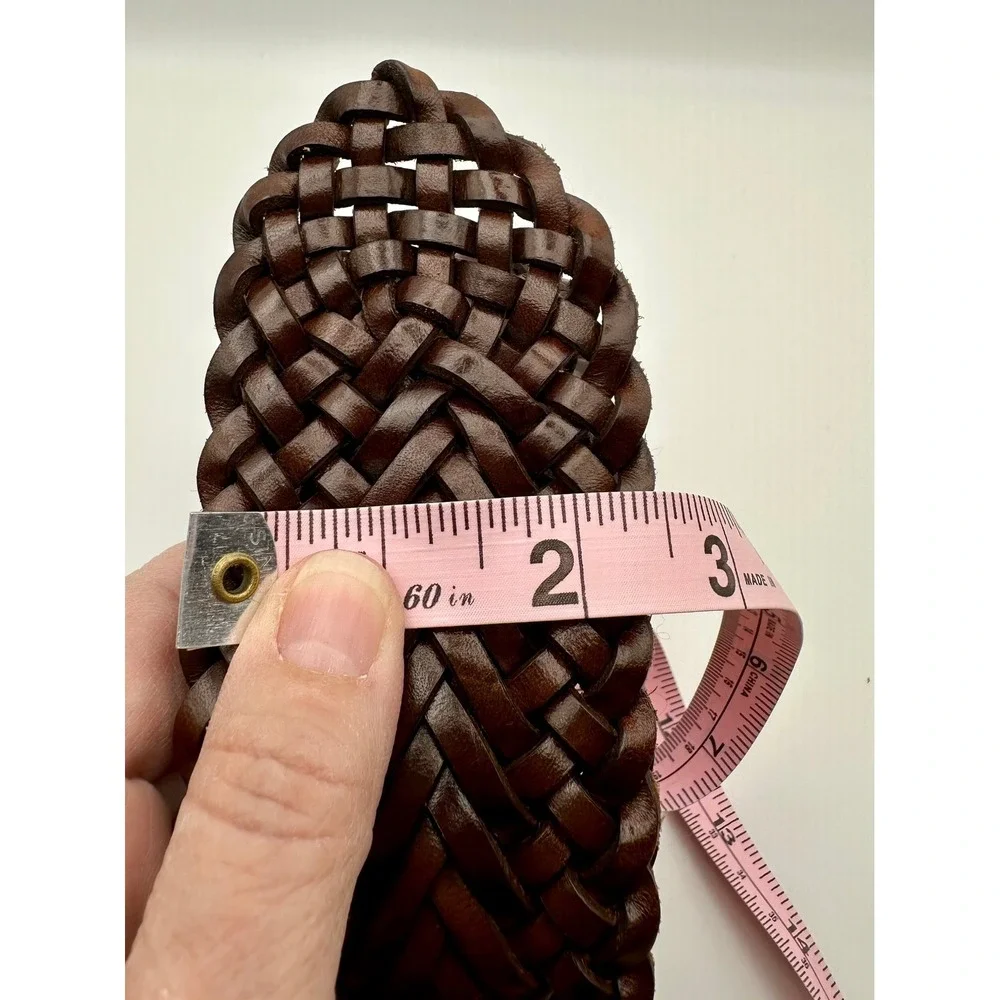 Womens Y2K Woven Leather Belt Sz Large Brown Vintage Wide Braided Boho